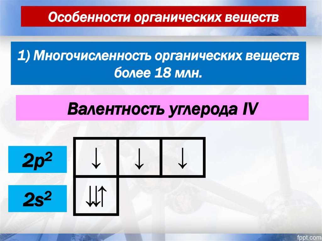 1) Многочисленность органических веществ более 18 млн.