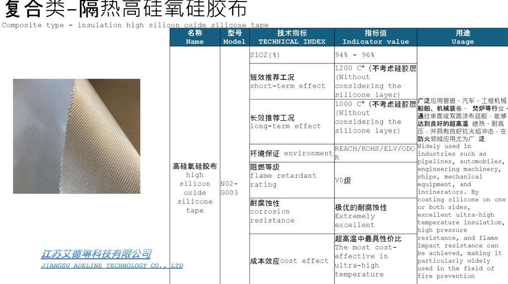 复合类-隔热高硅氧硅胶布 Composite type - insulation high silicon oxide silicone tape