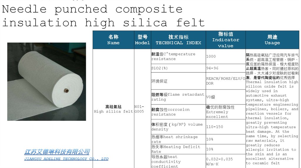 针刺复合类-隔热高硅氧毡 Needle punched composite insulation high silica felt