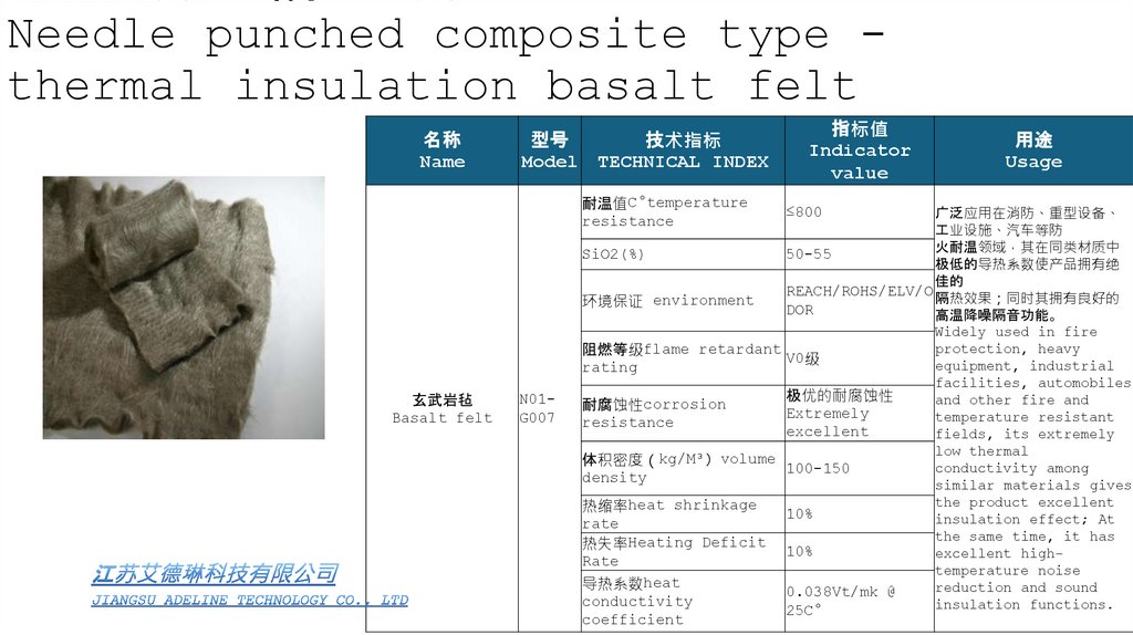 针刺复合类-隔热玄武岩毡 Needle punched composite type - thermal insulation basalt felt