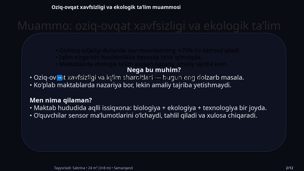 Oziq-ovqat xavfsizligi va ekologik ta’lim muammosi