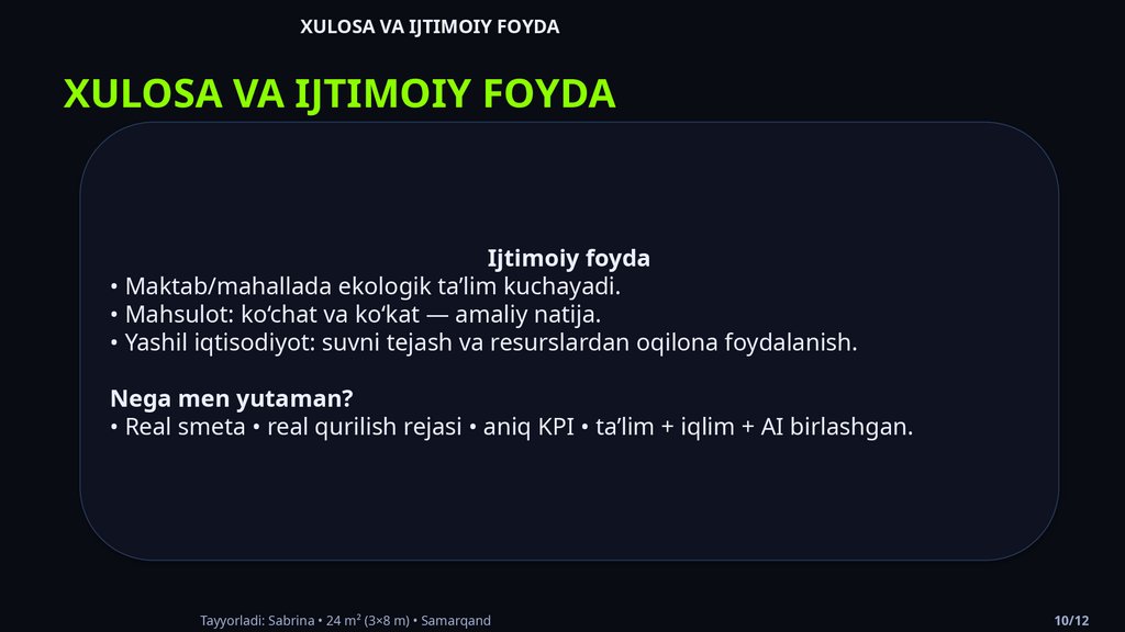 XULOSA VA IJTIMOIY FOYDA