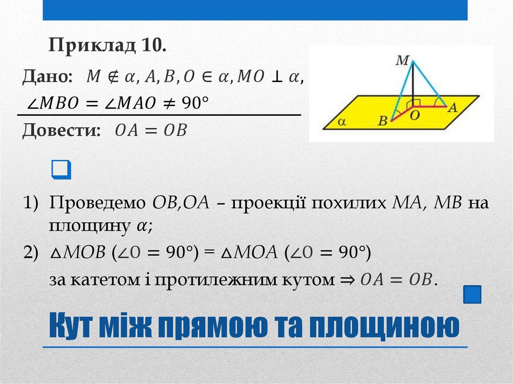 Кут між прямою та площиною