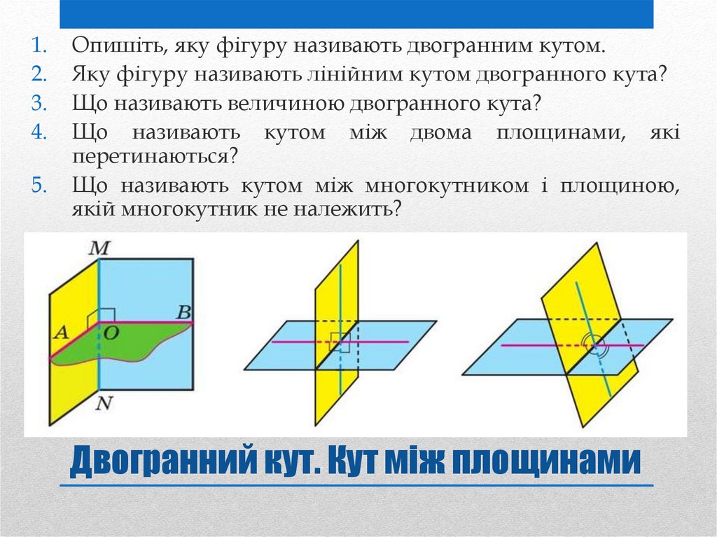Двогранний кут. Кут між площинами