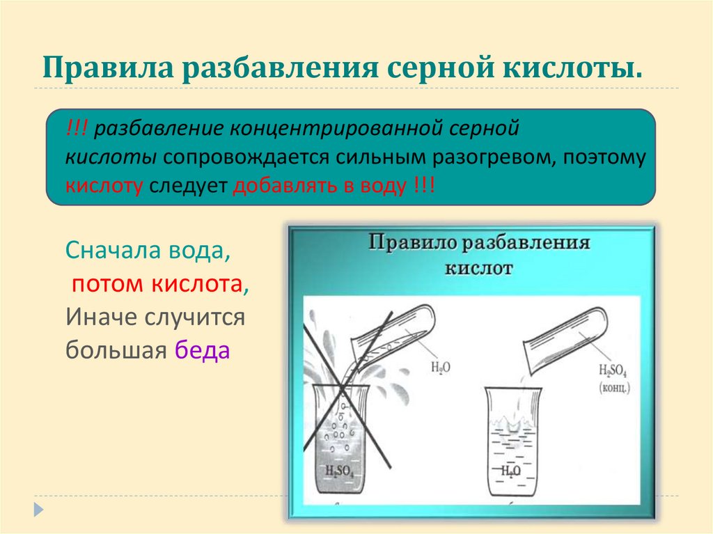 Правила разбавления серной кислоты.