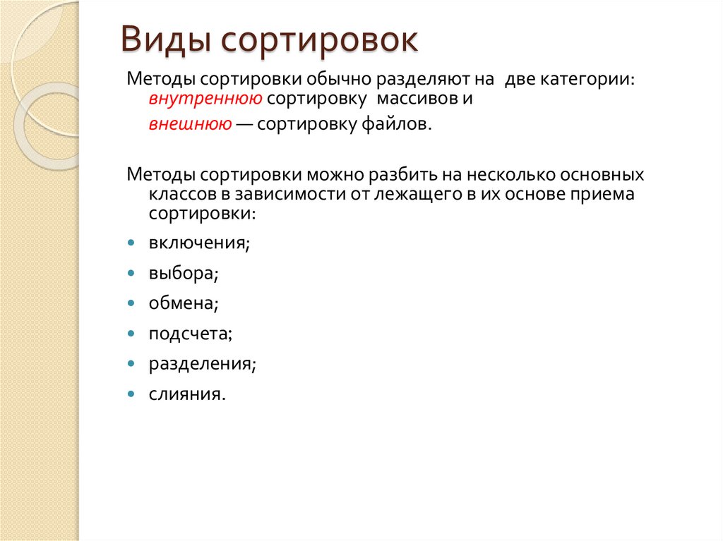 Виды сортировок