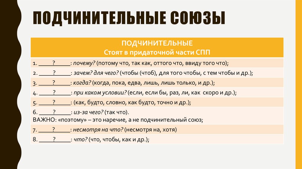 ПОДЧИНИТЕЛЬНЫЕ СОЮЗЫ