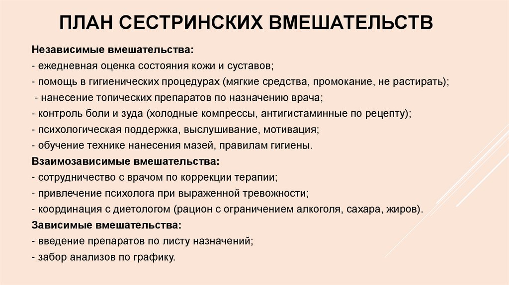 План сестринских вмешательств