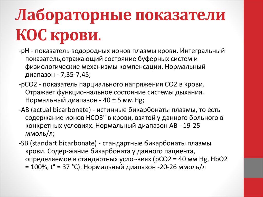 Лабораторные показатели КОС крови.