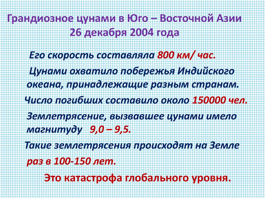 Грандиозное цунами в Юго – Восточной Азии 26 декабря 2004 года