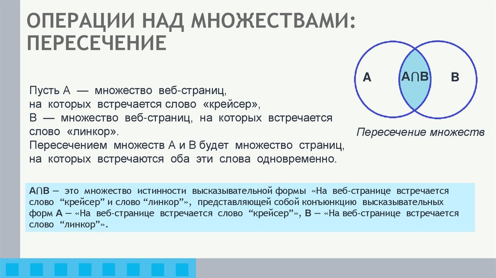 ОПЕРАЦИИ НАД МНОЖЕСТВАМИ: ПЕРЕСЕЧЕНИЕ