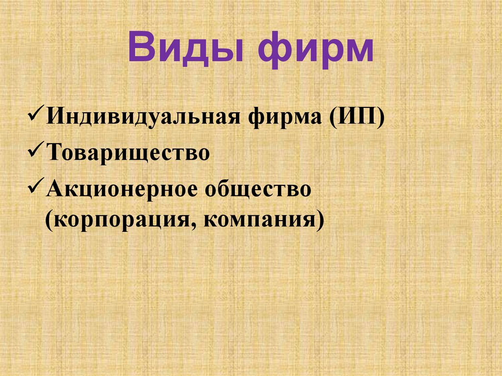 Виды фирм