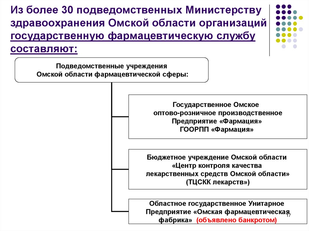 Из более 30 подведомственных Министерству здравоохранения Омской области организаций государственную фармацевтическую службу