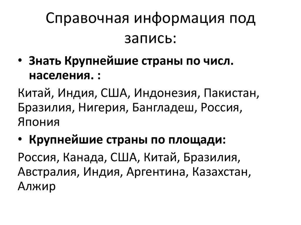 Справочная информация под запись: