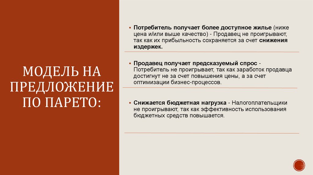 Модель на предложение по парето: