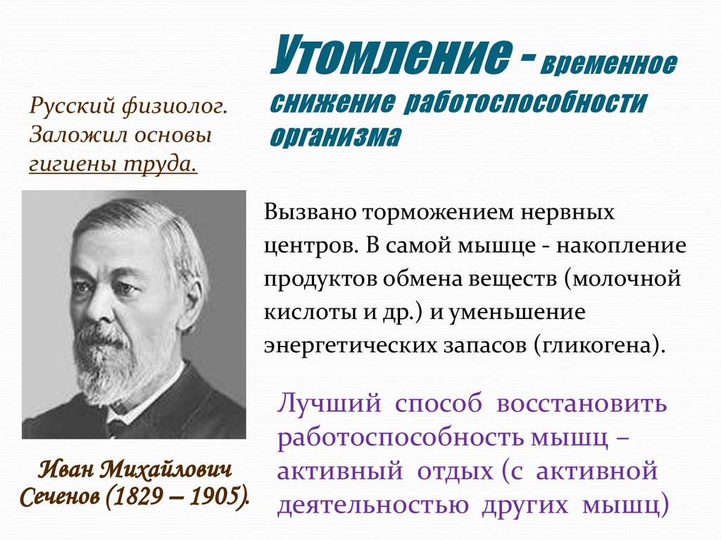 Утомление - временное снижение работоспособности организма
