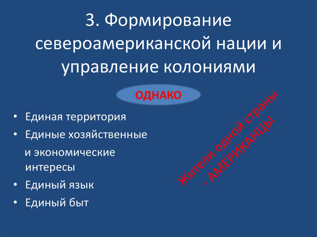 3. Формирование североамериканской нации и управление колониями