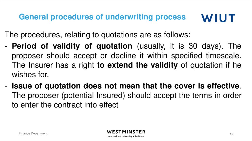 General procedures of underwriting process