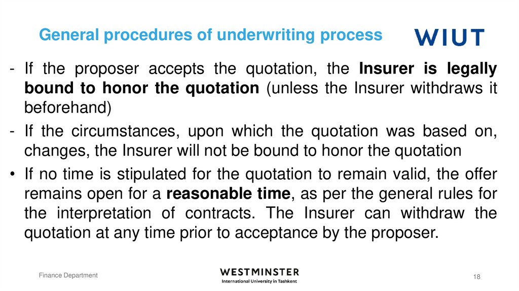 General procedures of underwriting process