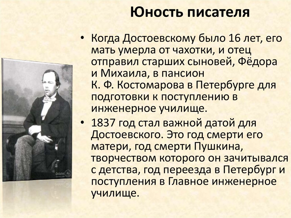 Юность писателя