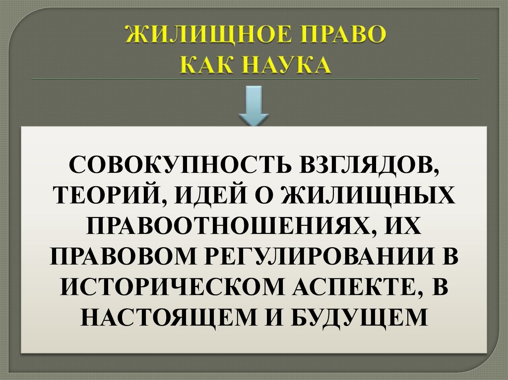 ЖИЛИЩНОЕ ПРАВО КАК НАУКА
