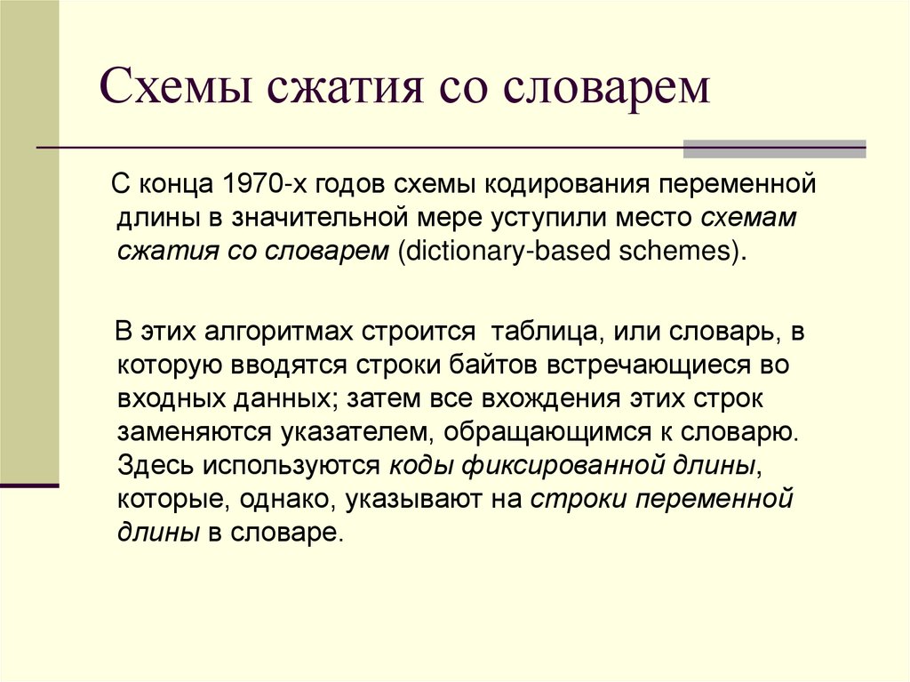 Схемы сжатия со словарем