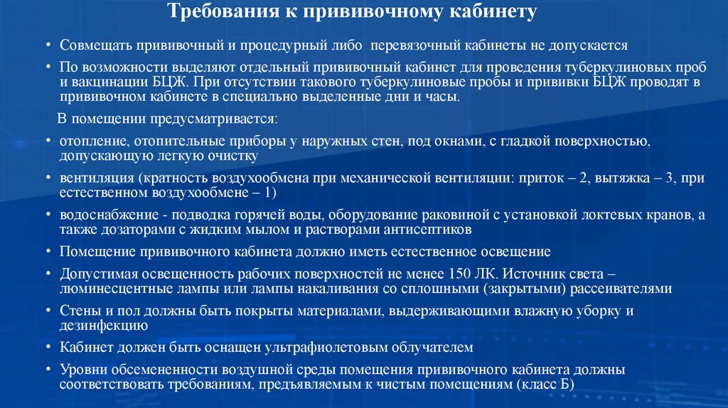 Требования к прививочному кабинету
