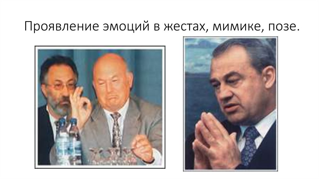 Проявление эмоций в жестах, мимике, позе.