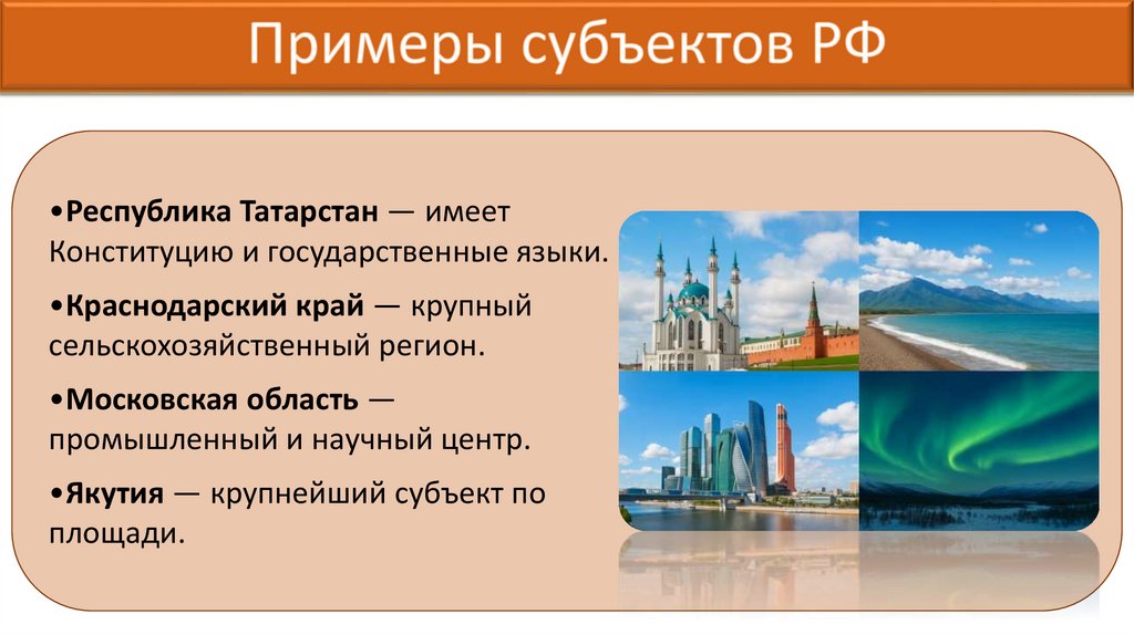 Примеры субъектов РФ