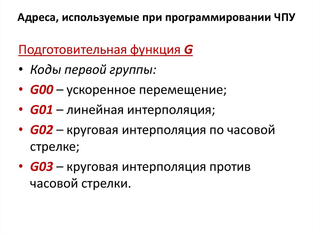 Адреса, используемые при программировании ЧПУ