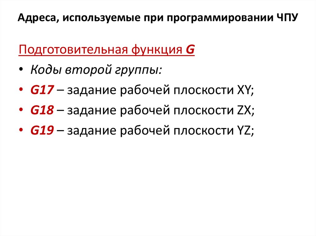 Адреса, используемые при программировании ЧПУ