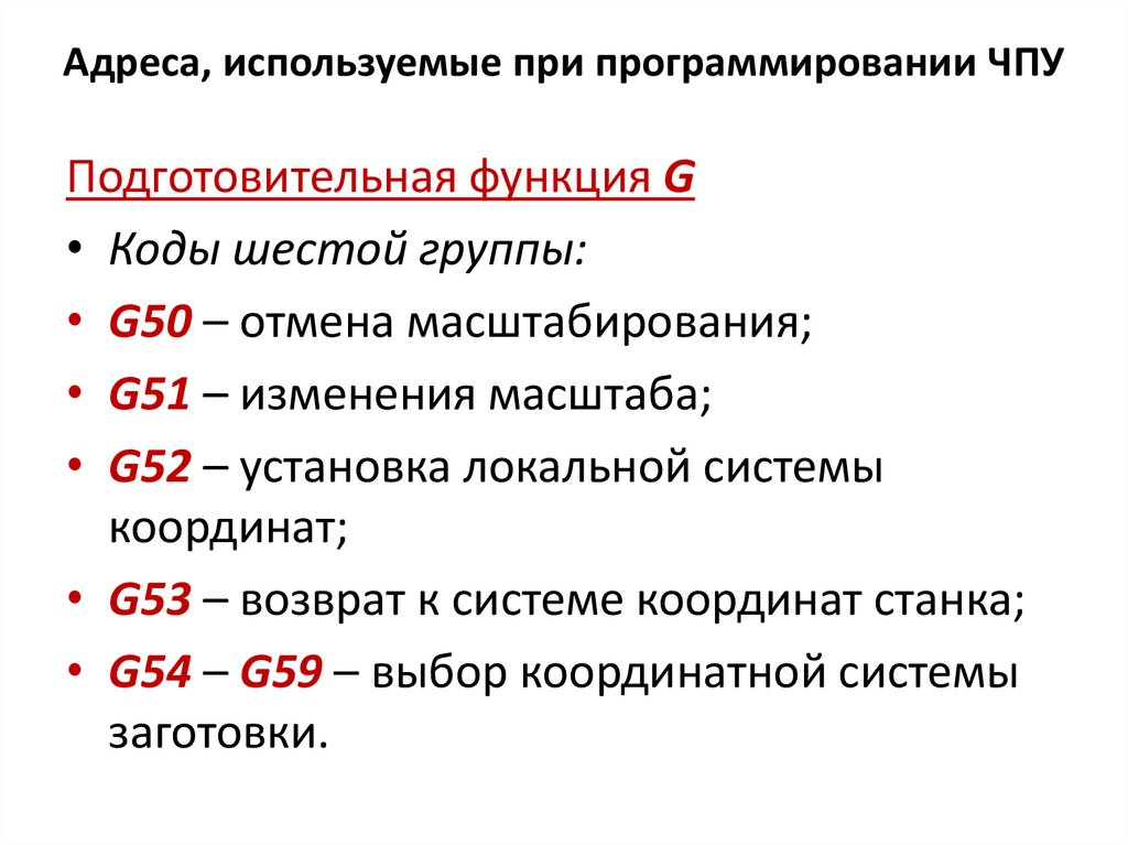 Адреса, используемые при программировании ЧПУ