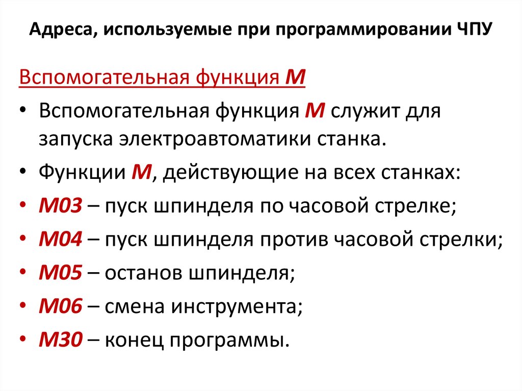 Адреса, используемые при программировании ЧПУ