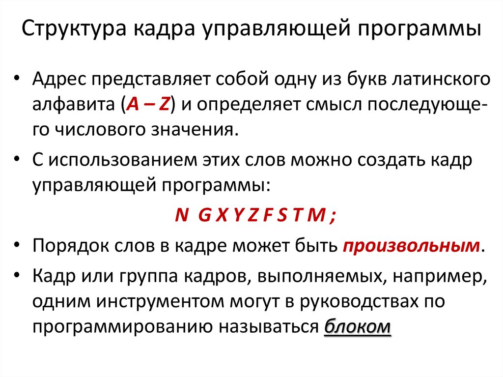 Структура кадра управляющей программы