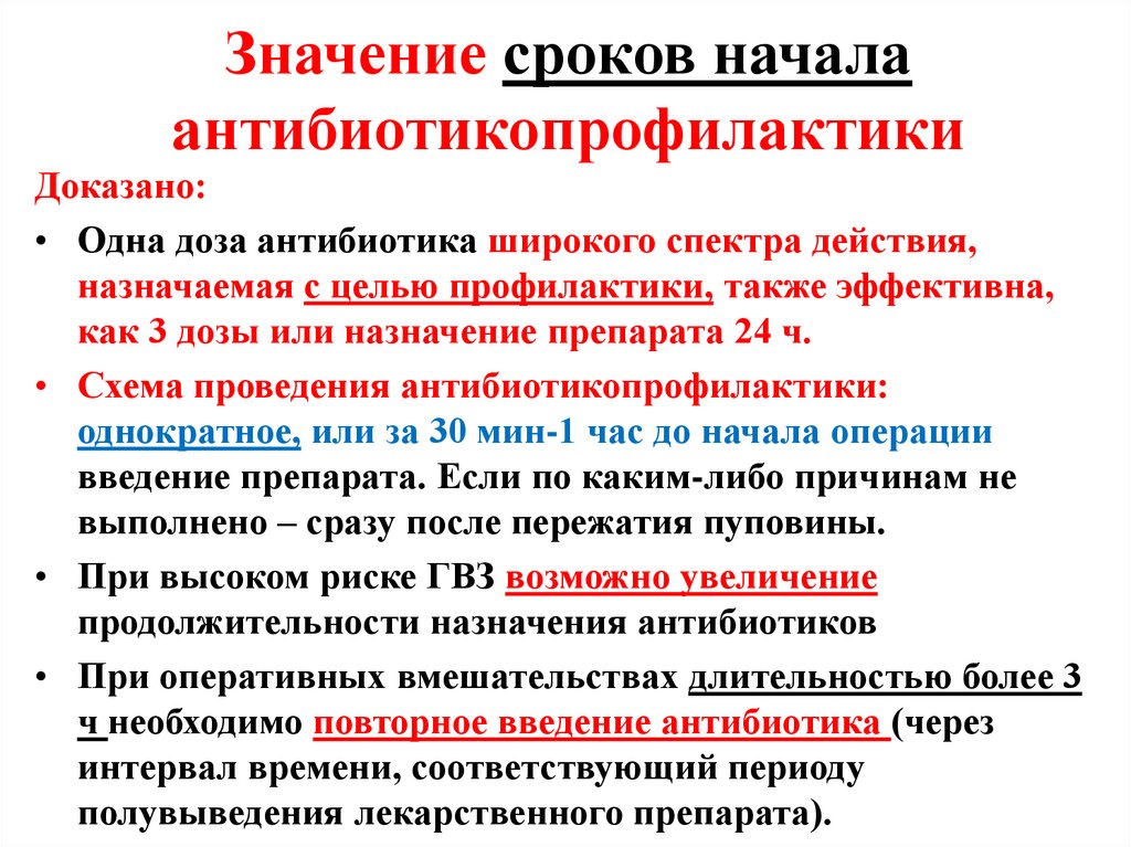 Значение сроков начала антибиотикопрофилактики