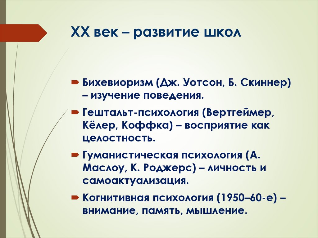 XX век – развитие школ