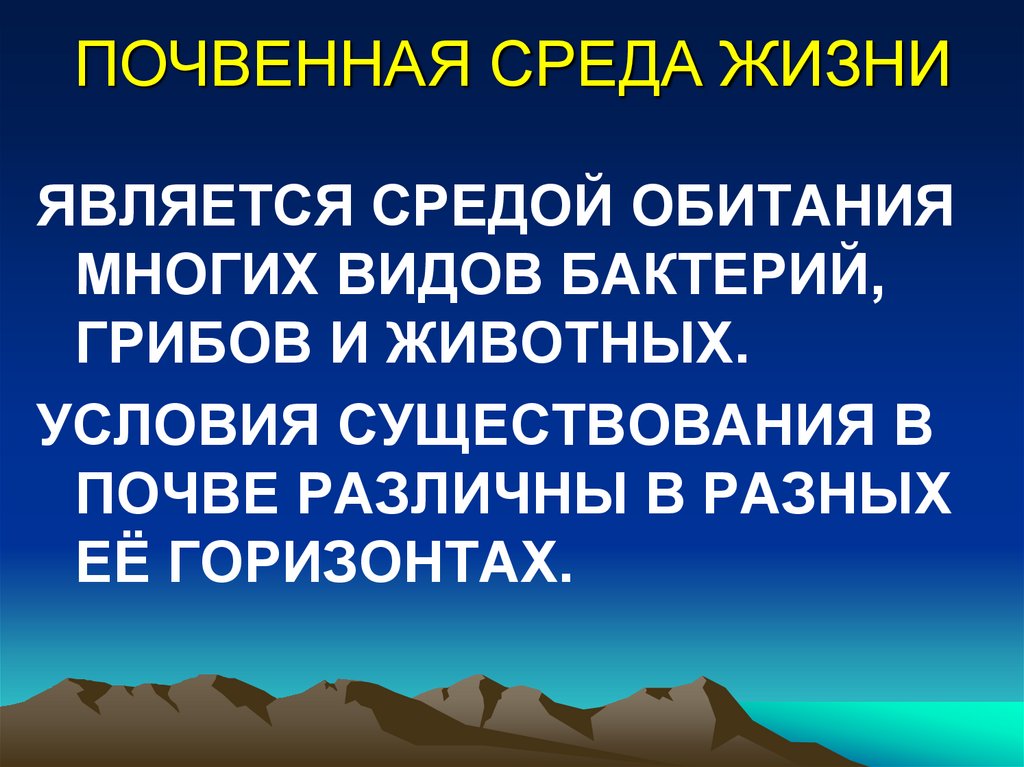 ПОЧВЕННАЯ СРЕДА ЖИЗНИ