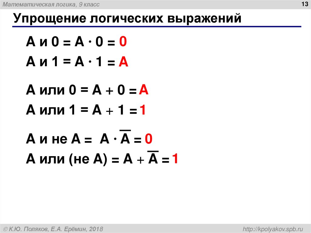 Упрощение логических выражений