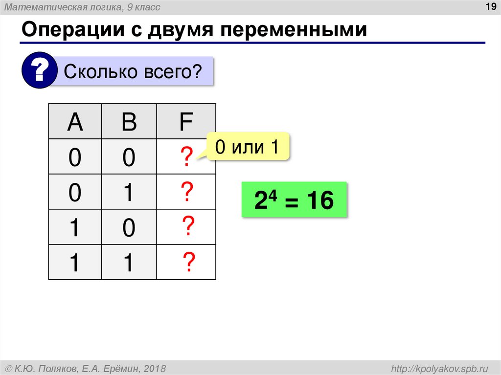 Операции с двумя переменными