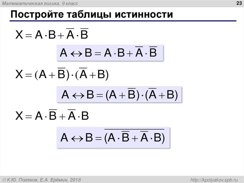 Постройте таблицы истинности