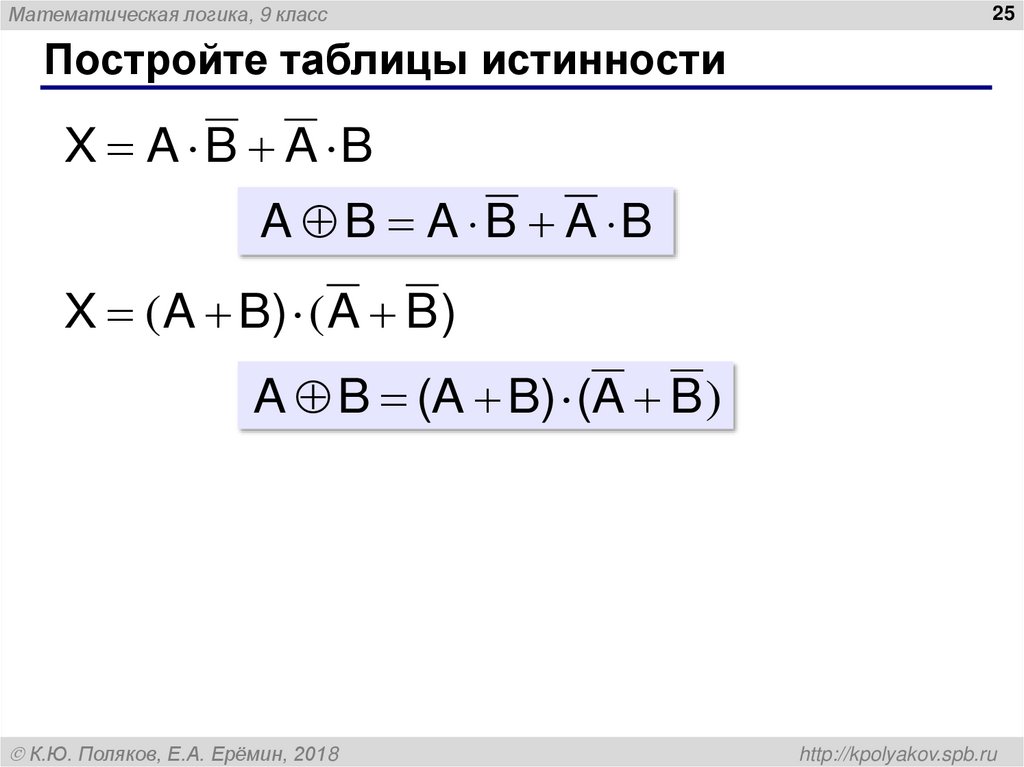 Постройте таблицы истинности