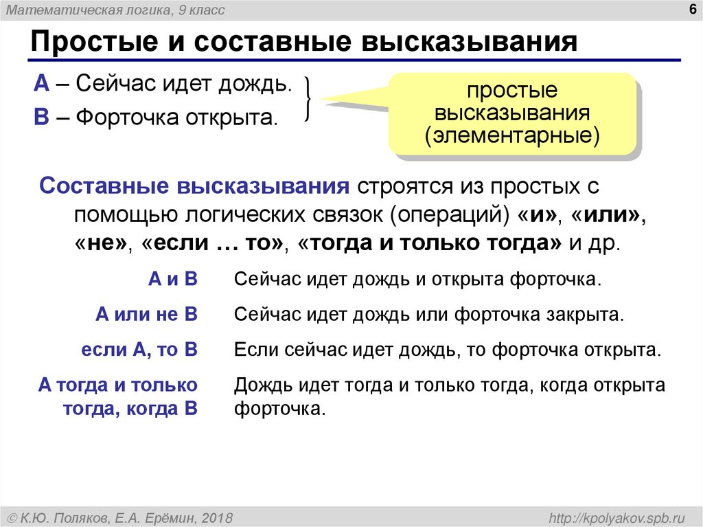Простые и составные высказывания