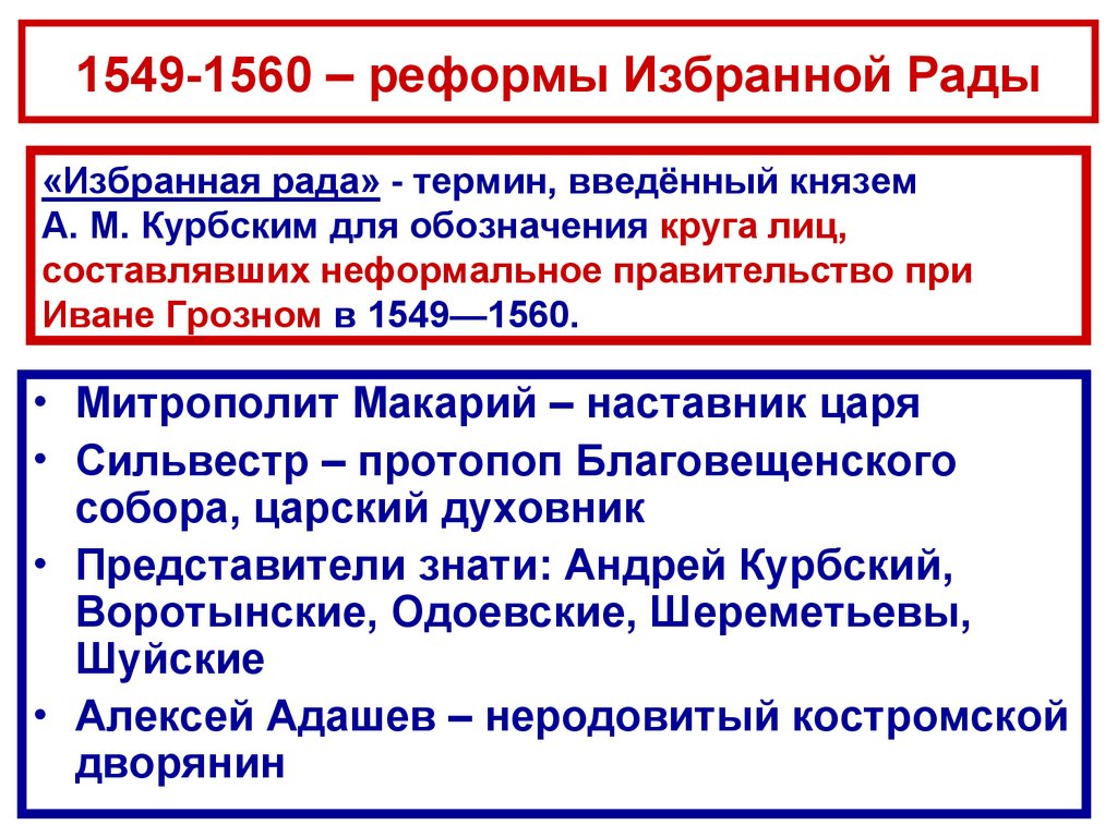 1549-1560 – реформы Избранной Рады
