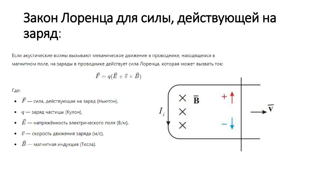 Закон Лоренца для силы, действующей на заряд: