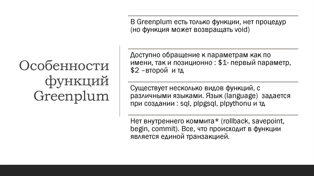 Особенности функций Greenplum