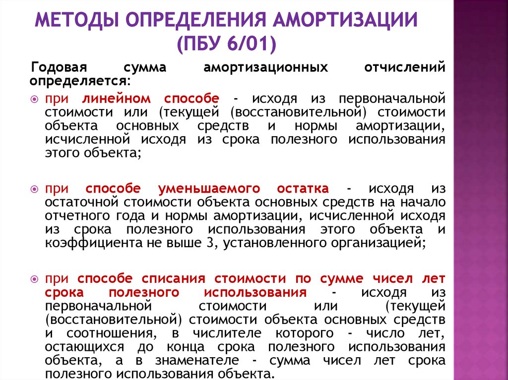 Методы определения амортизации (ПБУ 6/01)