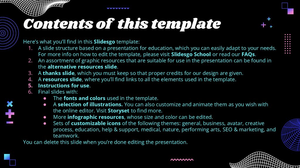 Contents of this template