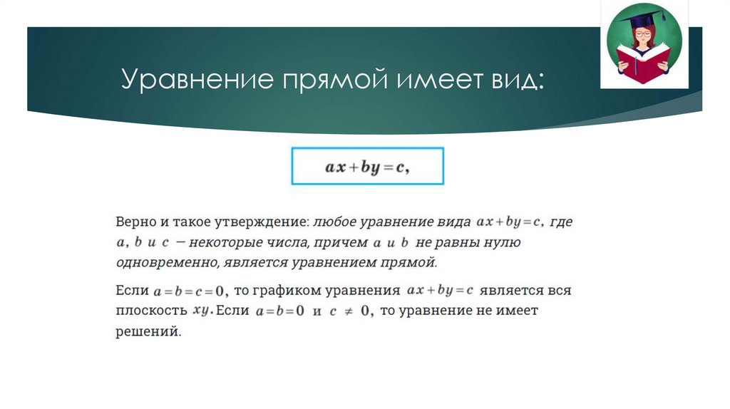 Уравнение прямой имеет вид: