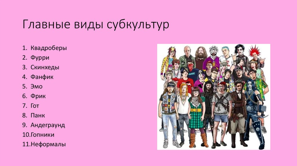 Главные виды субкультур