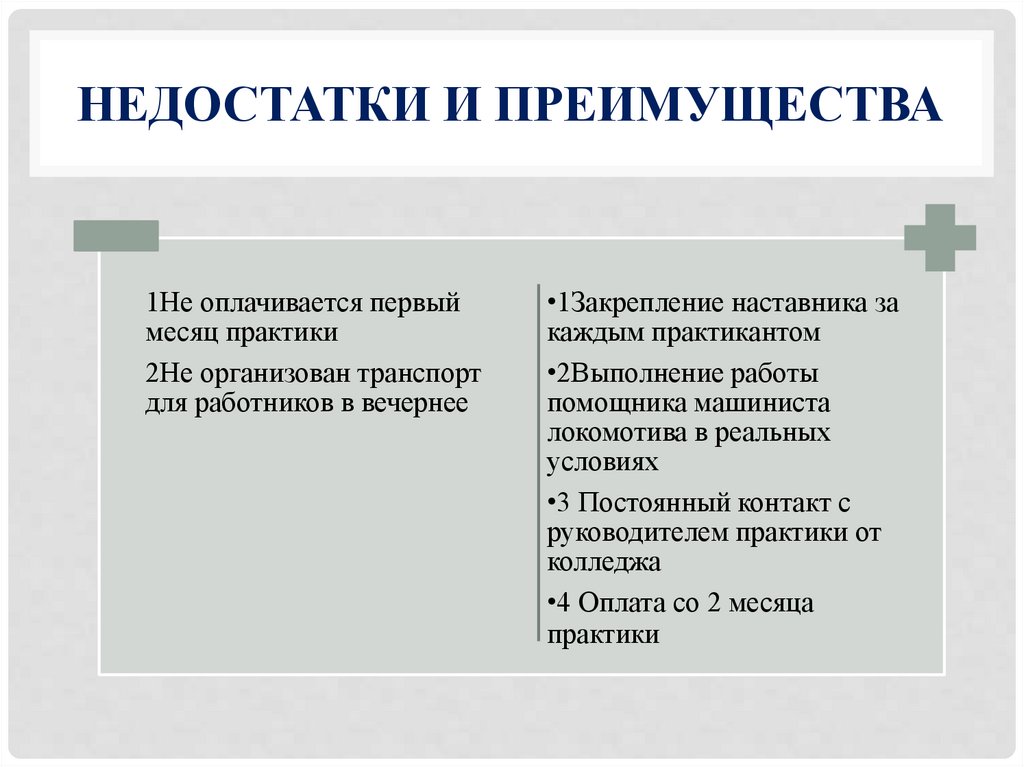 Недостатки и Преимущества